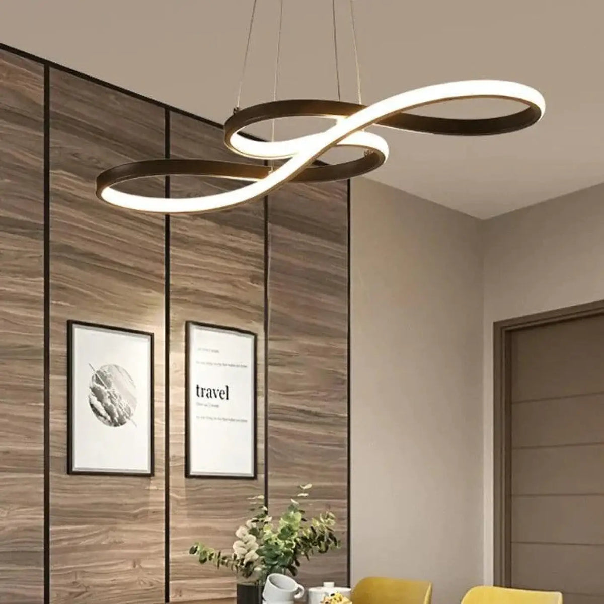Suspension luminaire salle a manger design courbes LED