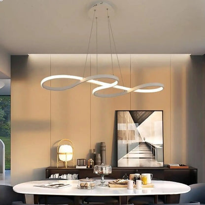 Suspension luminaire salle a manger design courbes LED