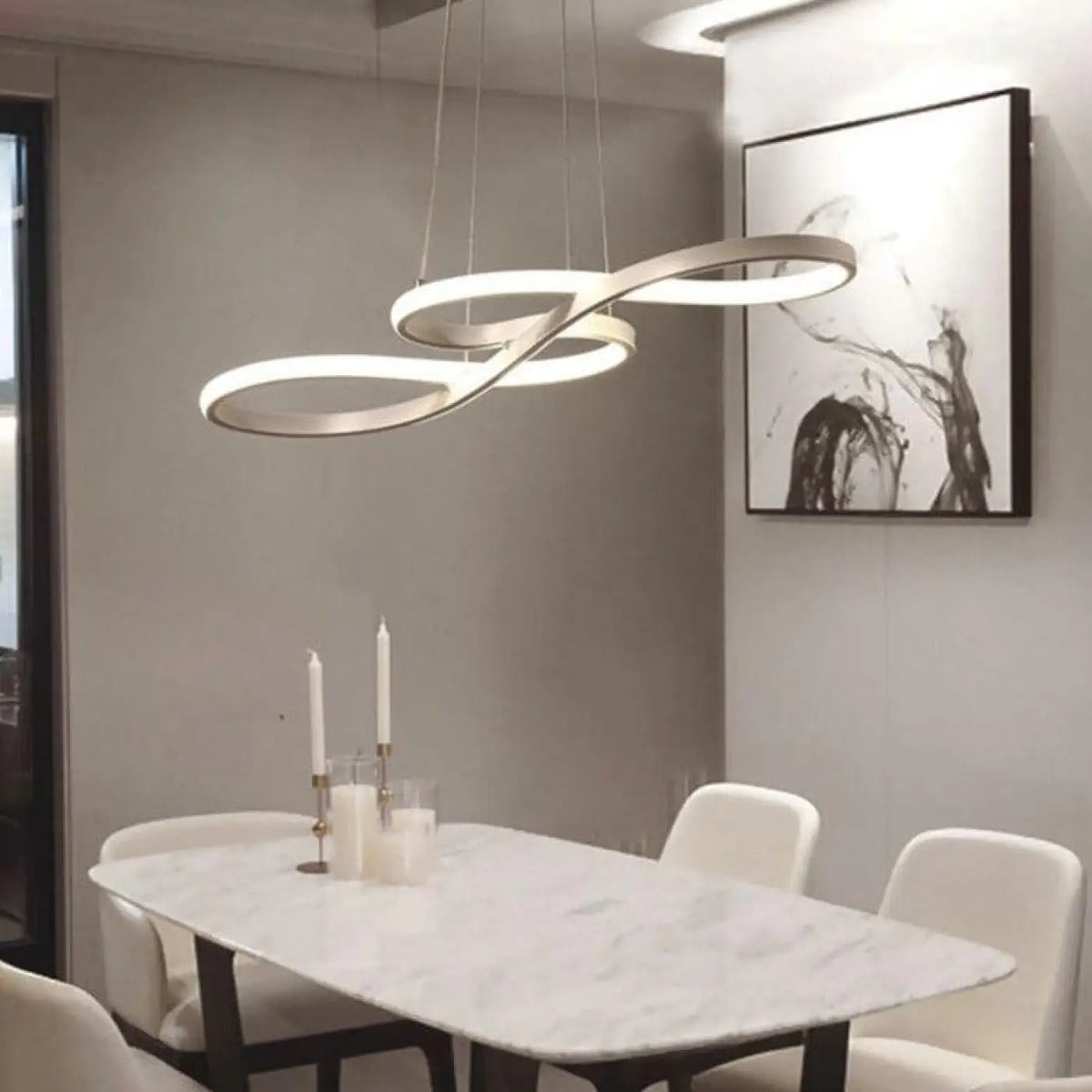 Suspension luminaire salle a manger design courbes LED