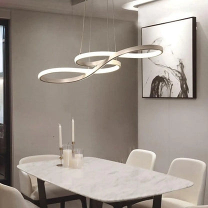 Suspension luminaire salle a manger design courbes LED