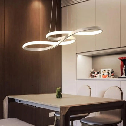 Suspension luminaire salle a manger design courbes LED