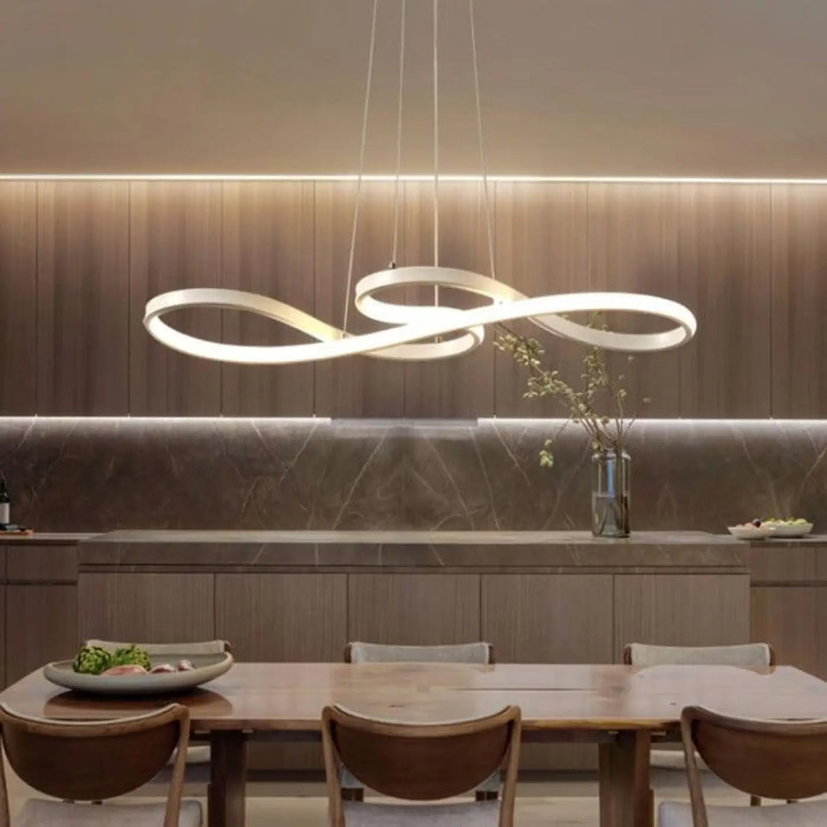 Suspension luminaire salle a manger design courbes LED