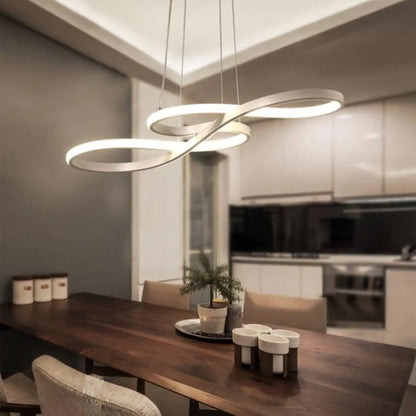 Suspension luminaire salle a manger design courbes LED