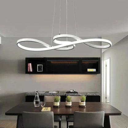Suspension luminaire salle a manger design courbes LED
