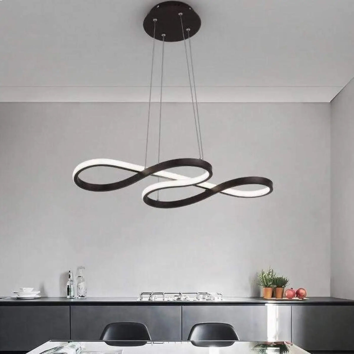 Suspension luminaire salle a manger design courbes LED