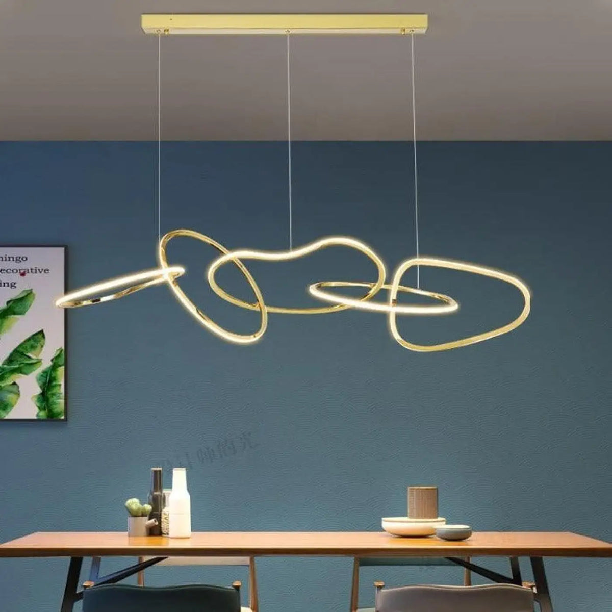 Suspension luminaire salle a manger metal dore design