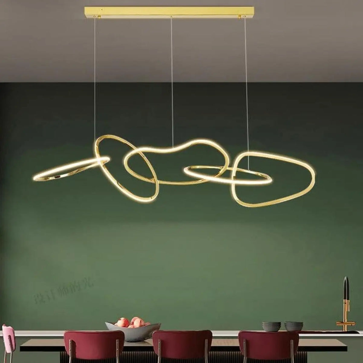 Suspension luminaire salle a manger metal dore design