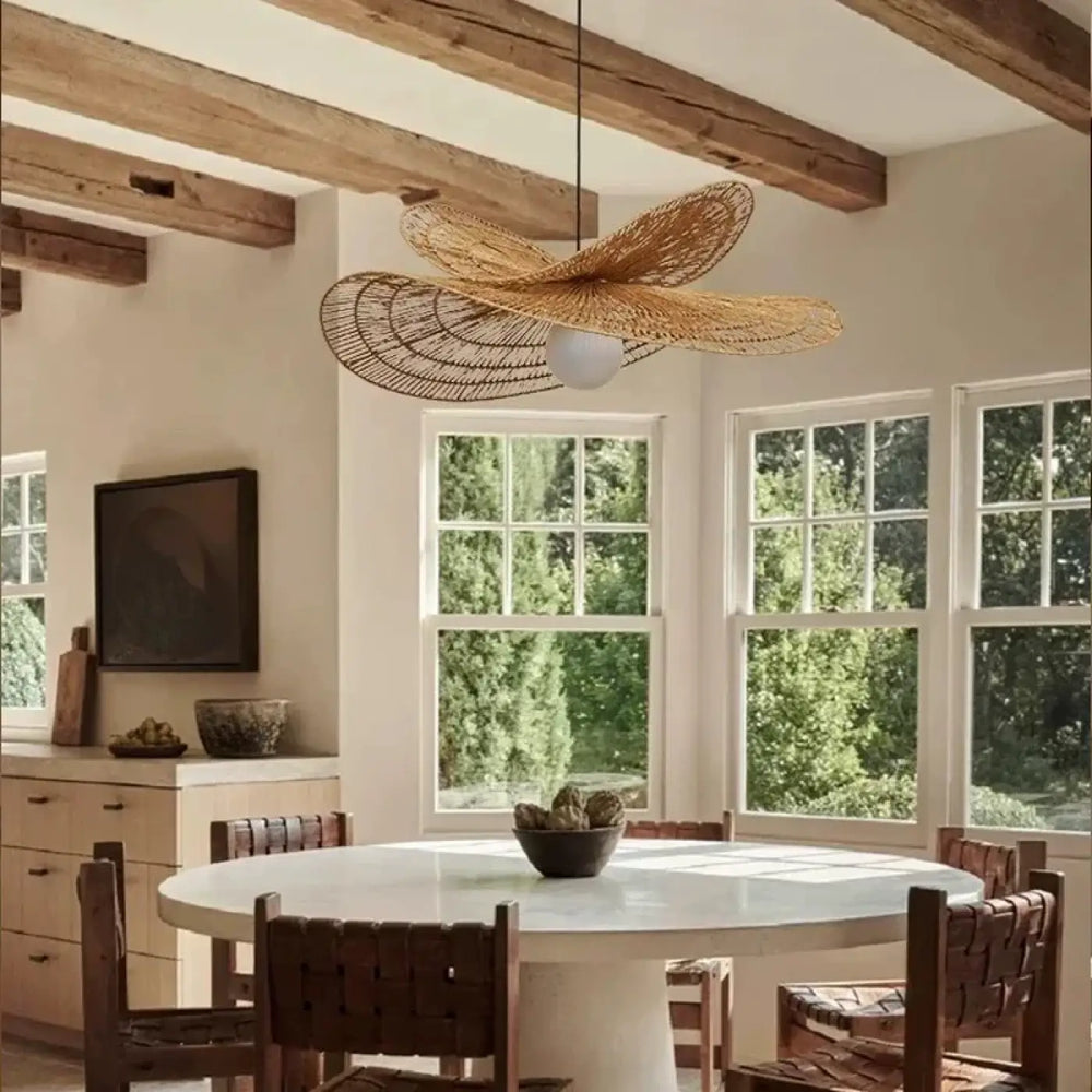 Suspension luminaire salle a manger rotin moderne