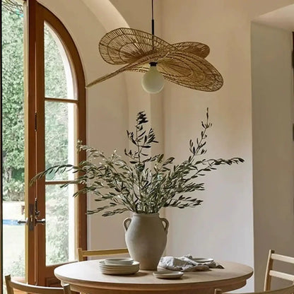 Suspension luminaire salle a manger rotin moderne