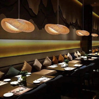 Suspension luminaire salle a manger rotin tresse design