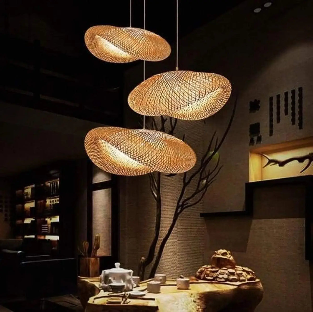 Suspension luminaire salle a manger rotin tresse design