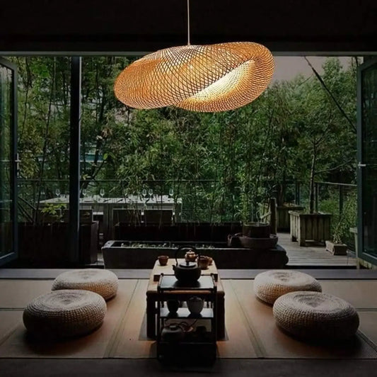 Suspension luminaire salle a manger rotin tresse design