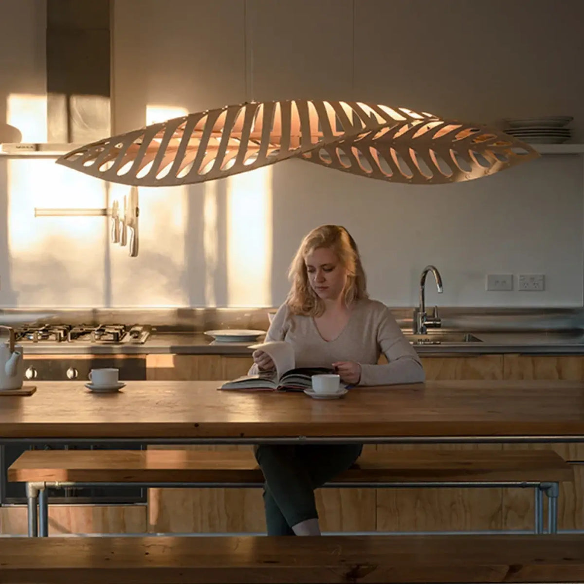 Suspension luminaire salle a manger salon bambou design