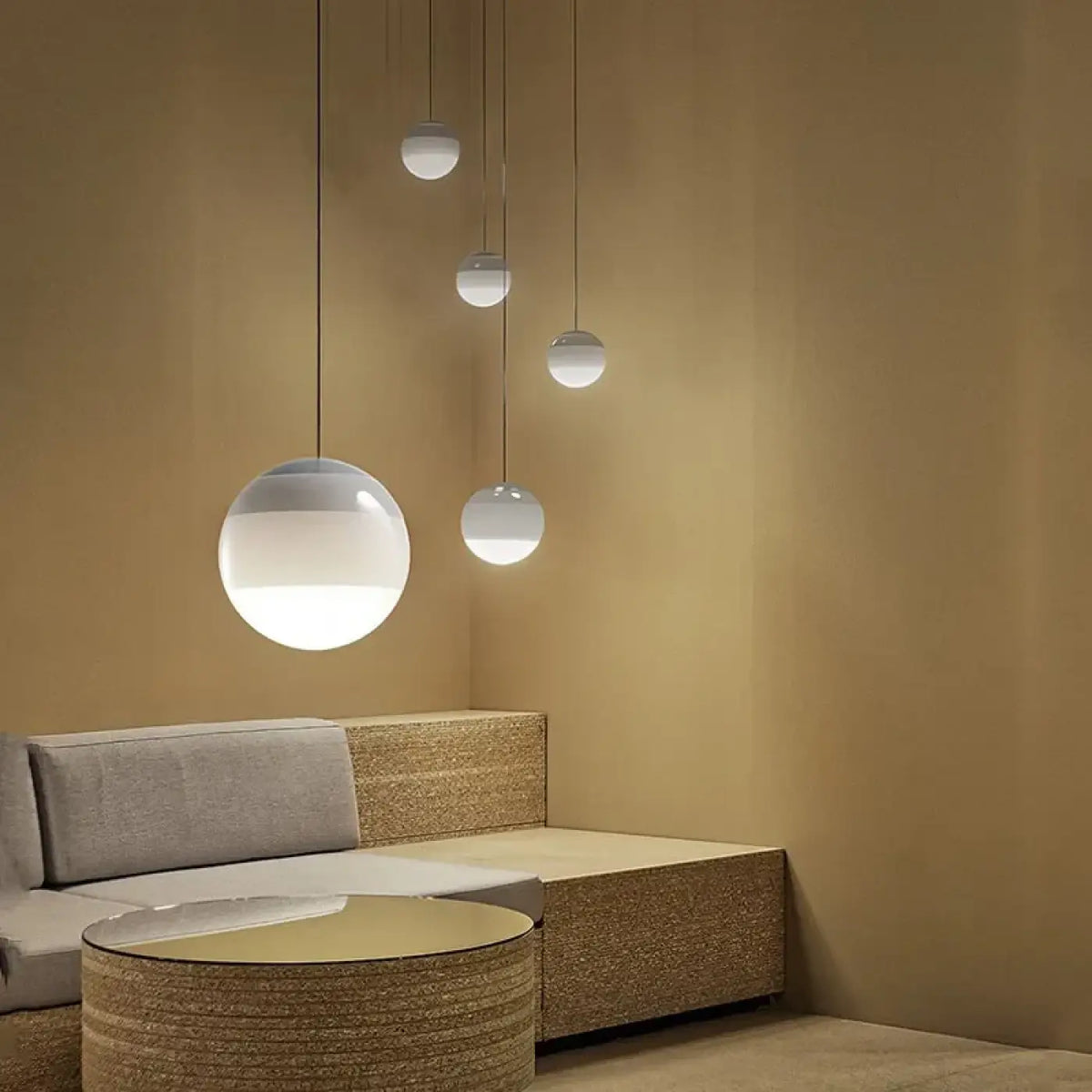 Suspension luminaire salle a manger sphere tricolore design