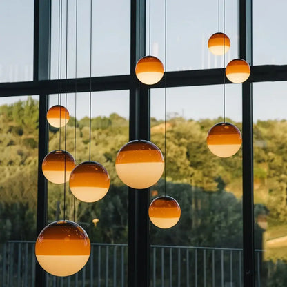 Suspension luminaire salle a manger sphere tricolore design