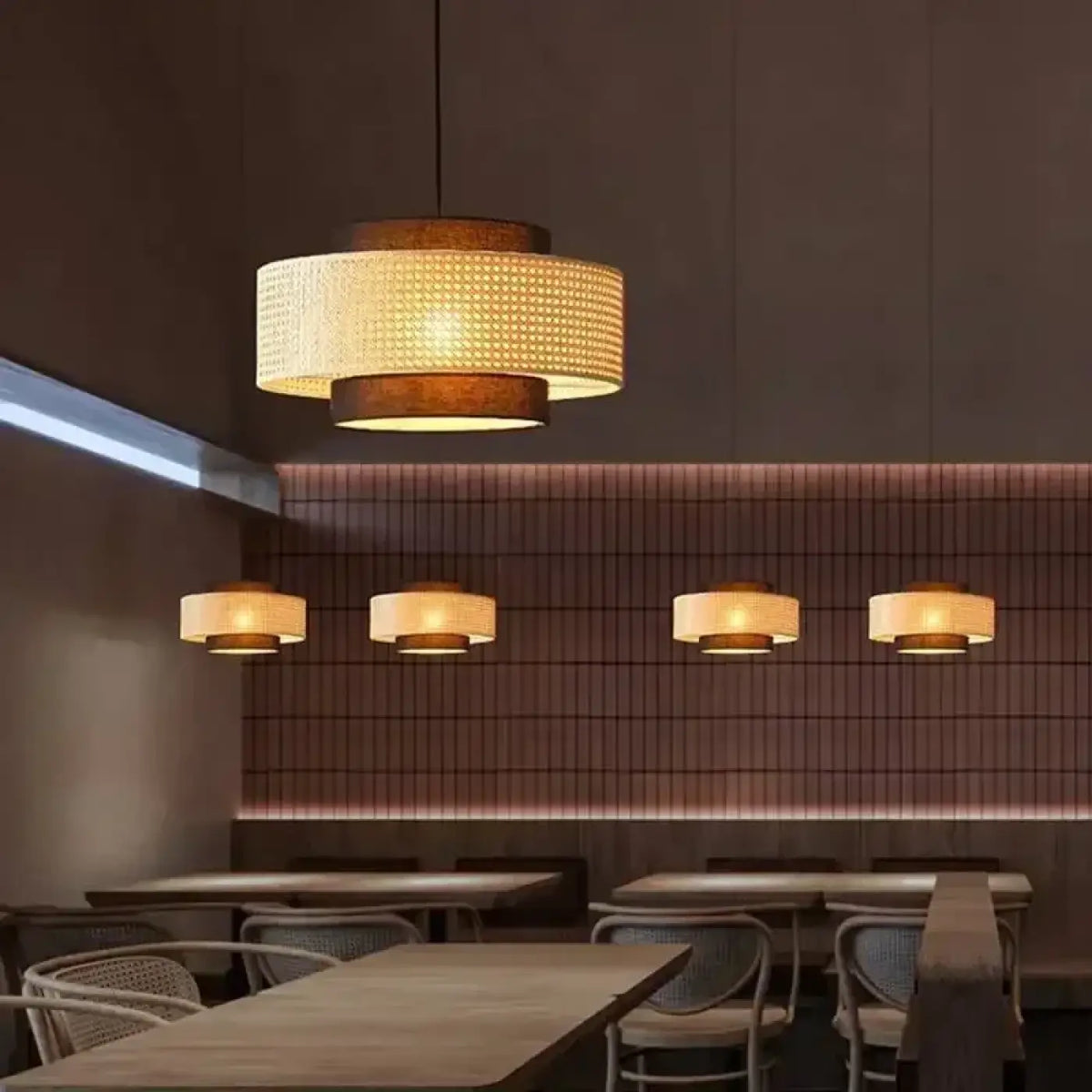 Suspension luminaire salle a manger tambour rotin design