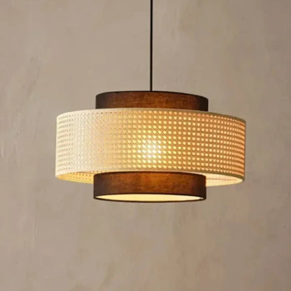 Suspension luminaire salle a manger tambour rotin design