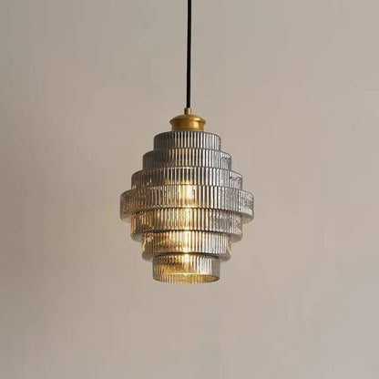 Suspension luminaire salle a manger verre strie design