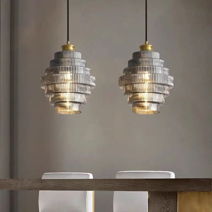 Suspension luminaire salle a manger verre strie design