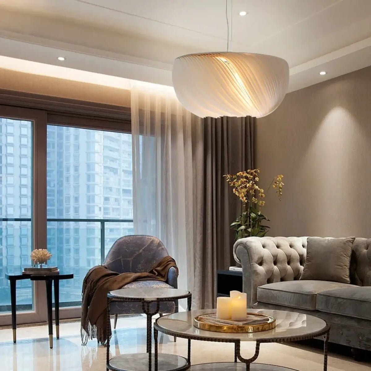 Suspension luminaire salon chambre blanche organique