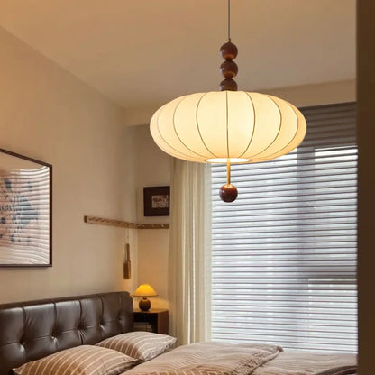 Suspension luminaire salon chambre design tissu bois