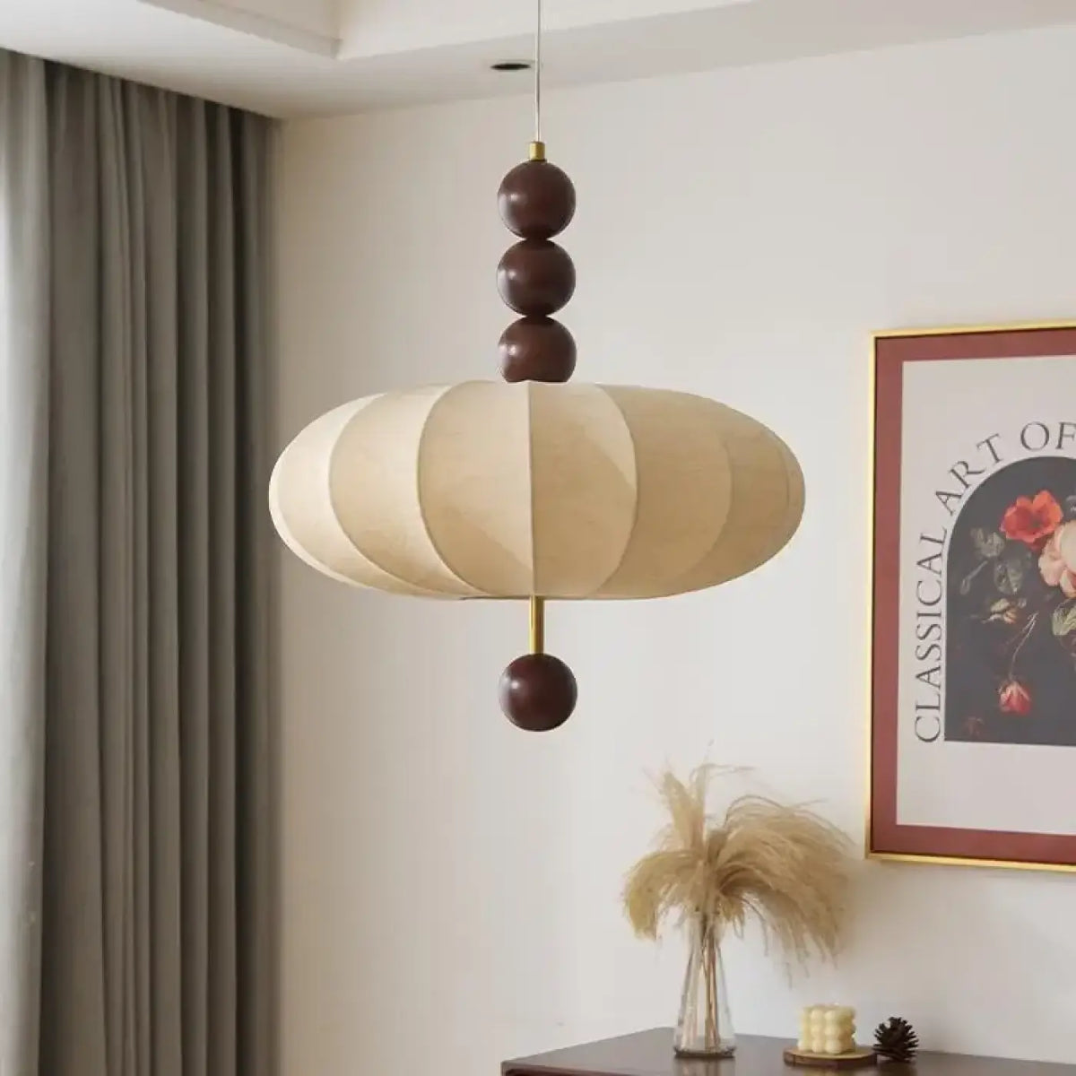 Suspension luminaire salon chambre design tissu bois