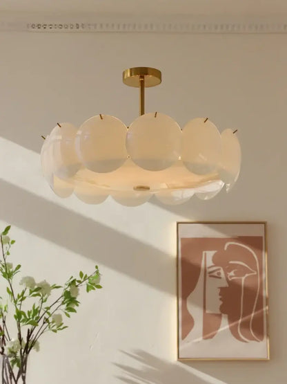 Suspension luminaire salon chambre disques verre design