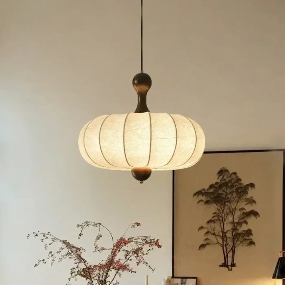 Suspension luminaire salon chambre tissu plisse bois design
