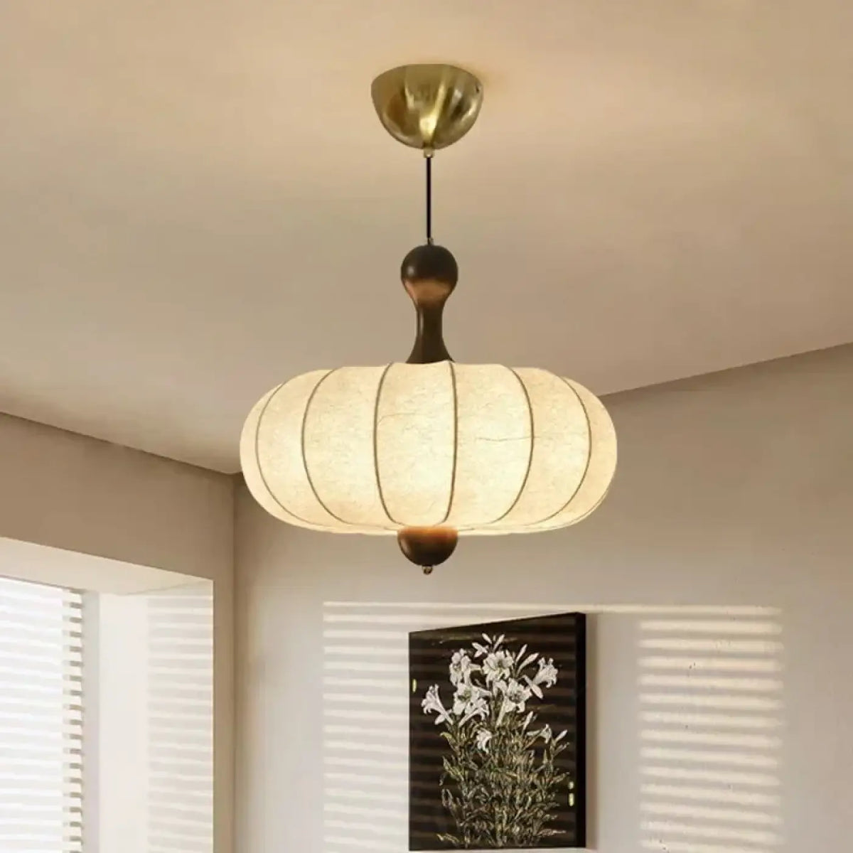 Suspension luminaire salon chambre tissu plisse bois design