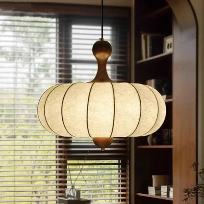 Suspension luminaire salon chambre tissu plisse bois design