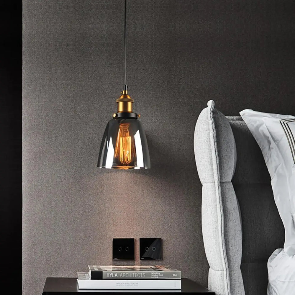 Suspension luminaire salon chambre verre fume design