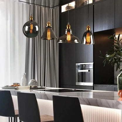 Suspension luminaire salon chambre verre fume design