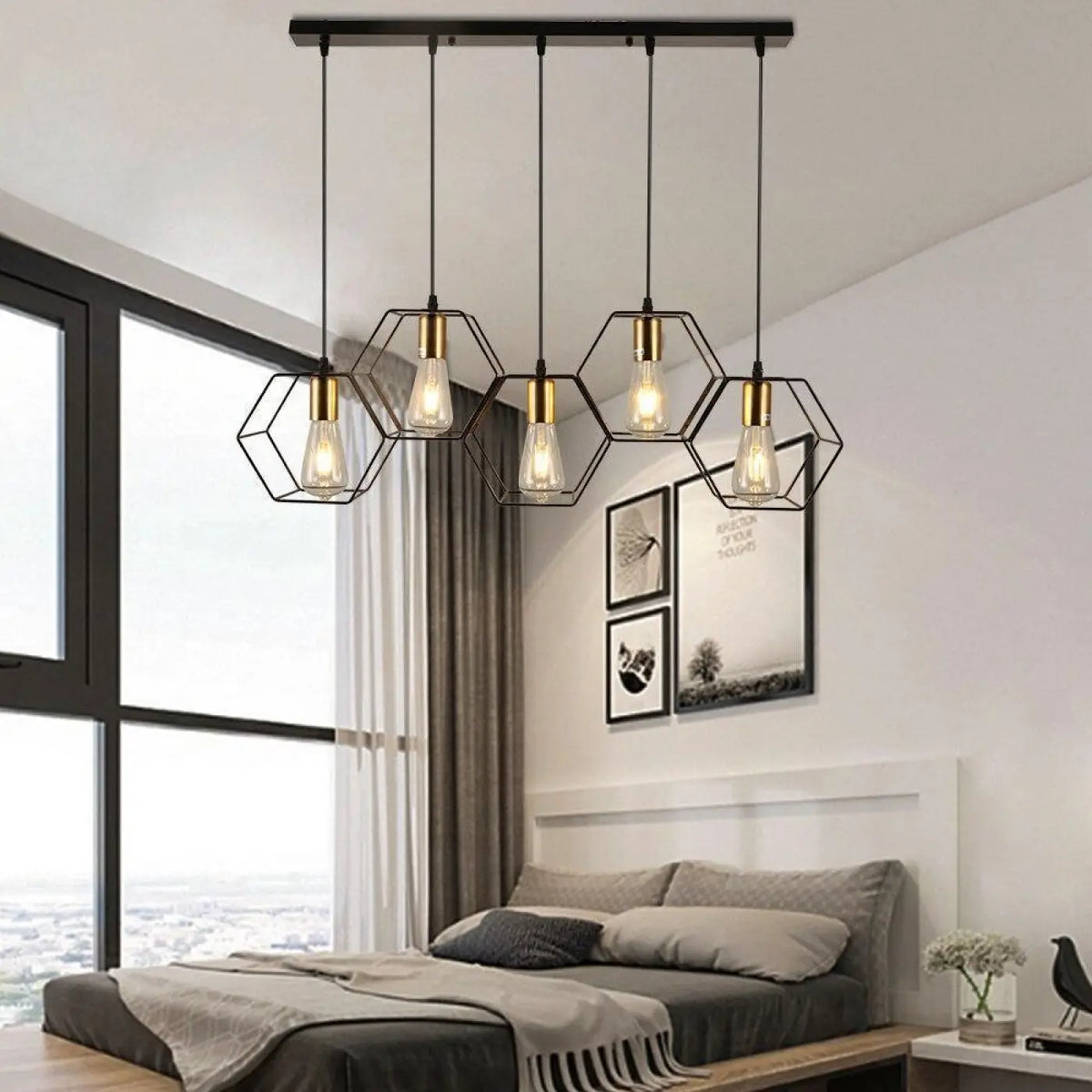 Suspension luminaire salon cuisine chambre metal noir