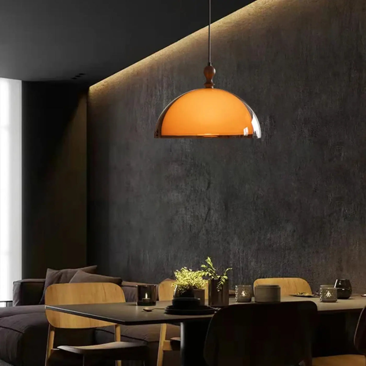 Suspension luminaire salon cuisine dome orange retro