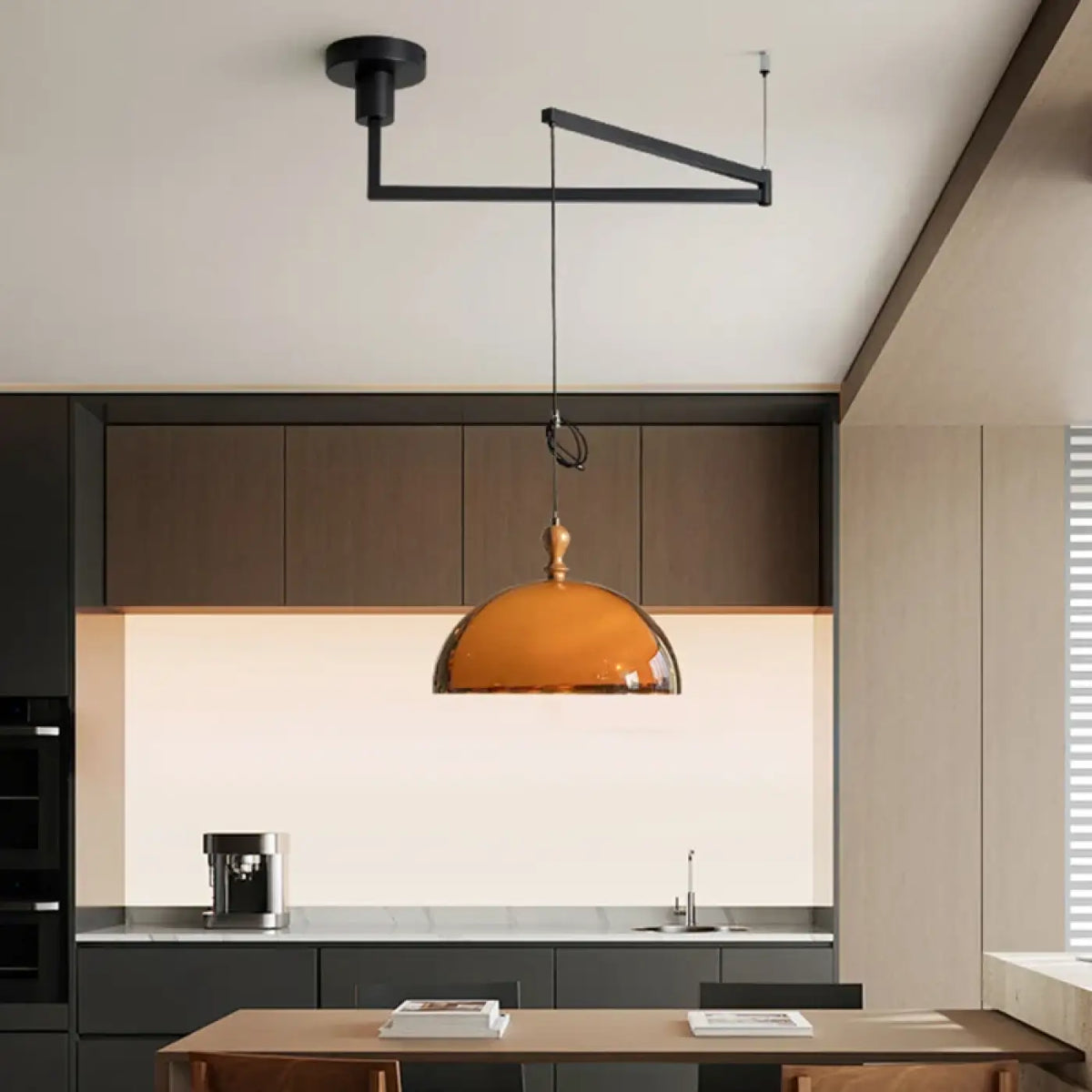 Suspension luminaire salon cuisine dome orange retro