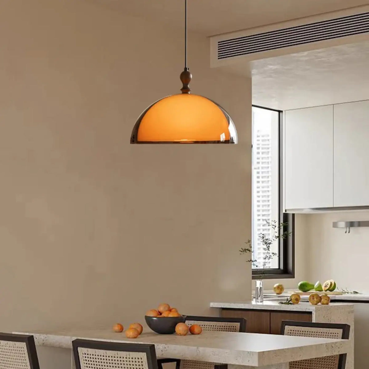 Suspension luminaire salon cuisine dome orange retro