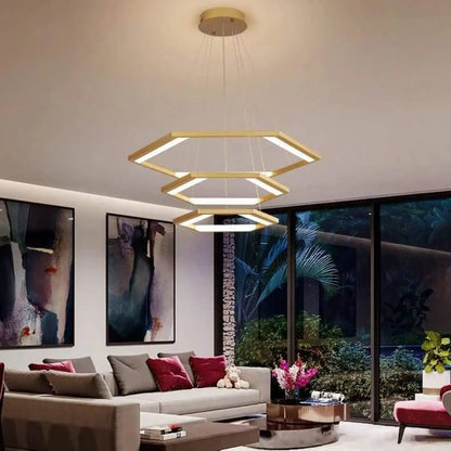 Suspension luminaire salon hexagone noire design