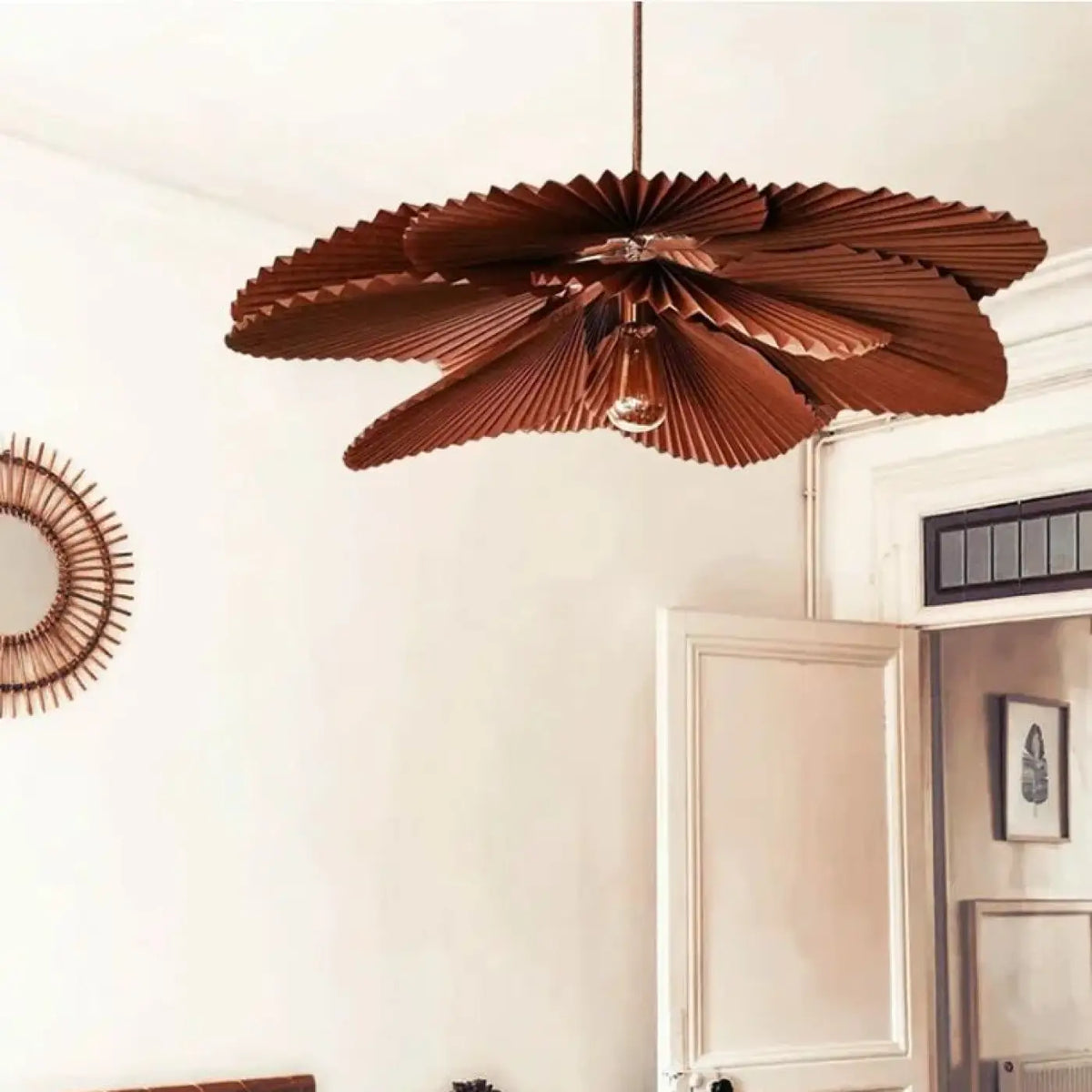 Suspension luminaire salon papier plisse design