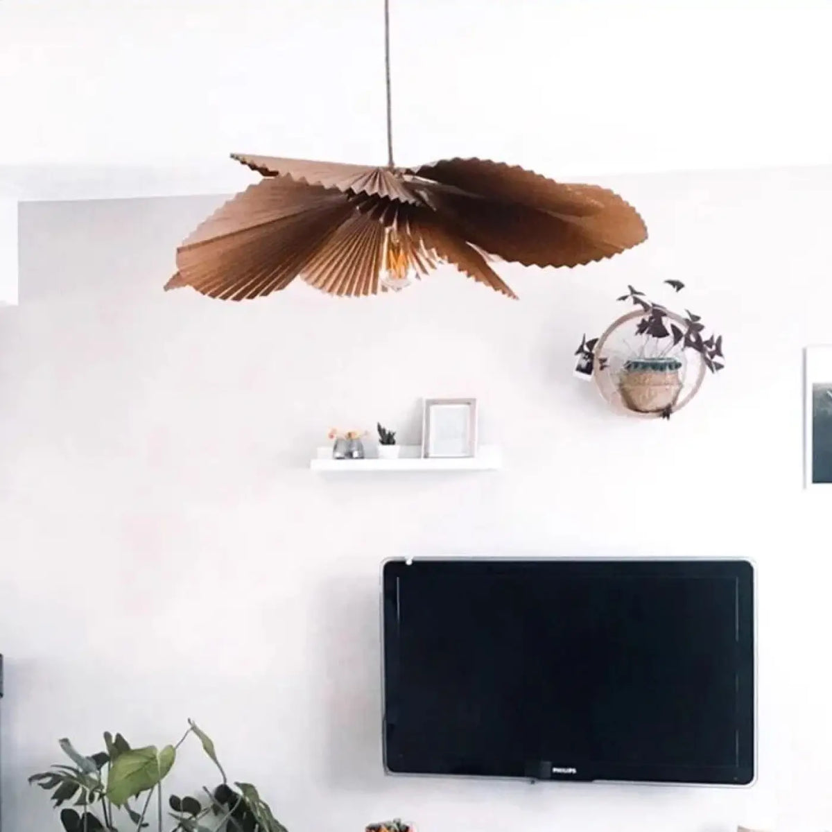 Suspension luminaire salon papier plisse design