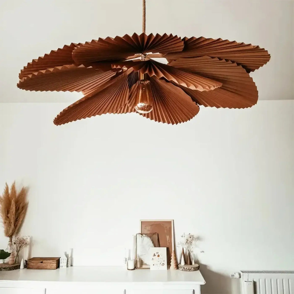 Suspension luminaire salon papier plisse design