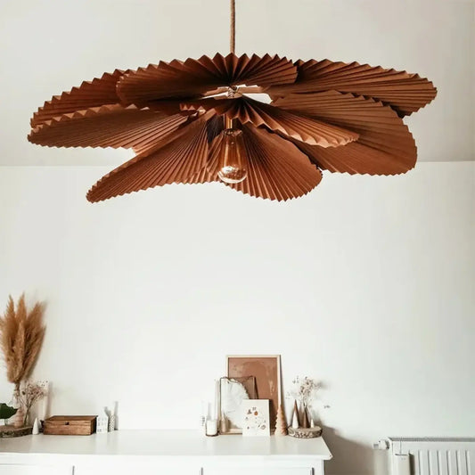 Suspension luminaire salon papier plisse design