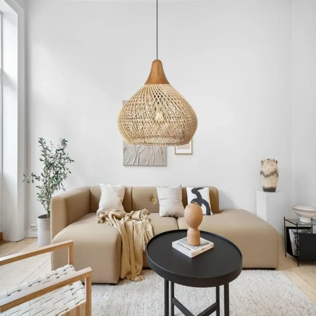 Suspension luminaire salon rotin scandinave design