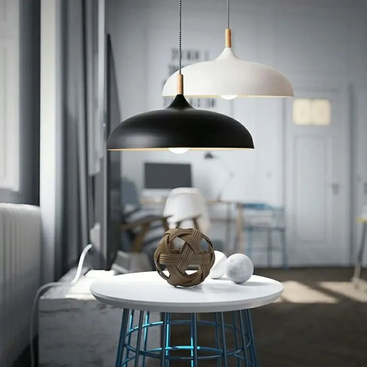 Suspension luminaire salon salle a manger bois arrondie