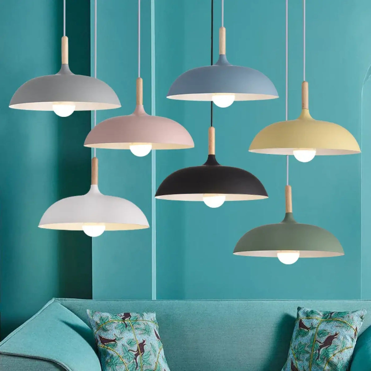 Suspension luminaire salon salle a manger bois arrondie
