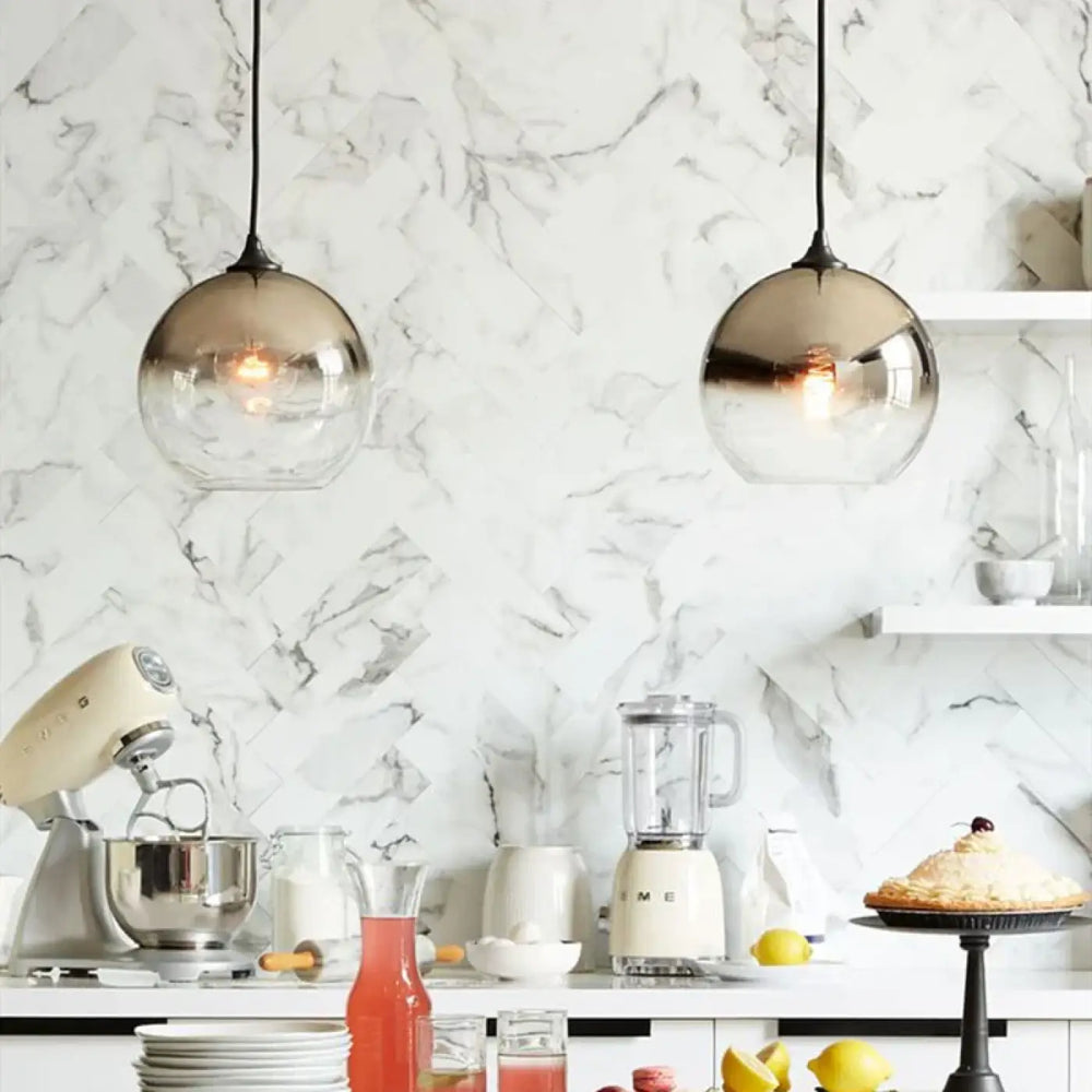 Suspension luminaire salon salle a manger boule verre teinte