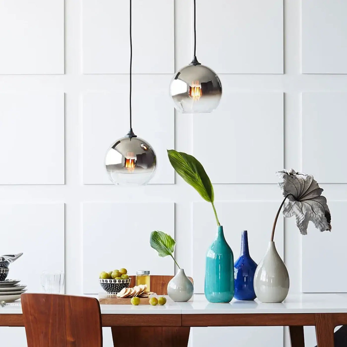 Suspension luminaire salon salle a manger boule verre teinte