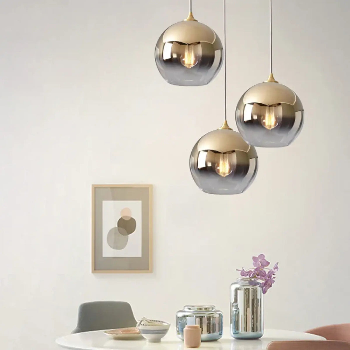 Suspension luminaire salon salle a manger boule verre teinte