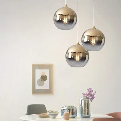 Suspension luminaire salon salle a manger boule verre teinte