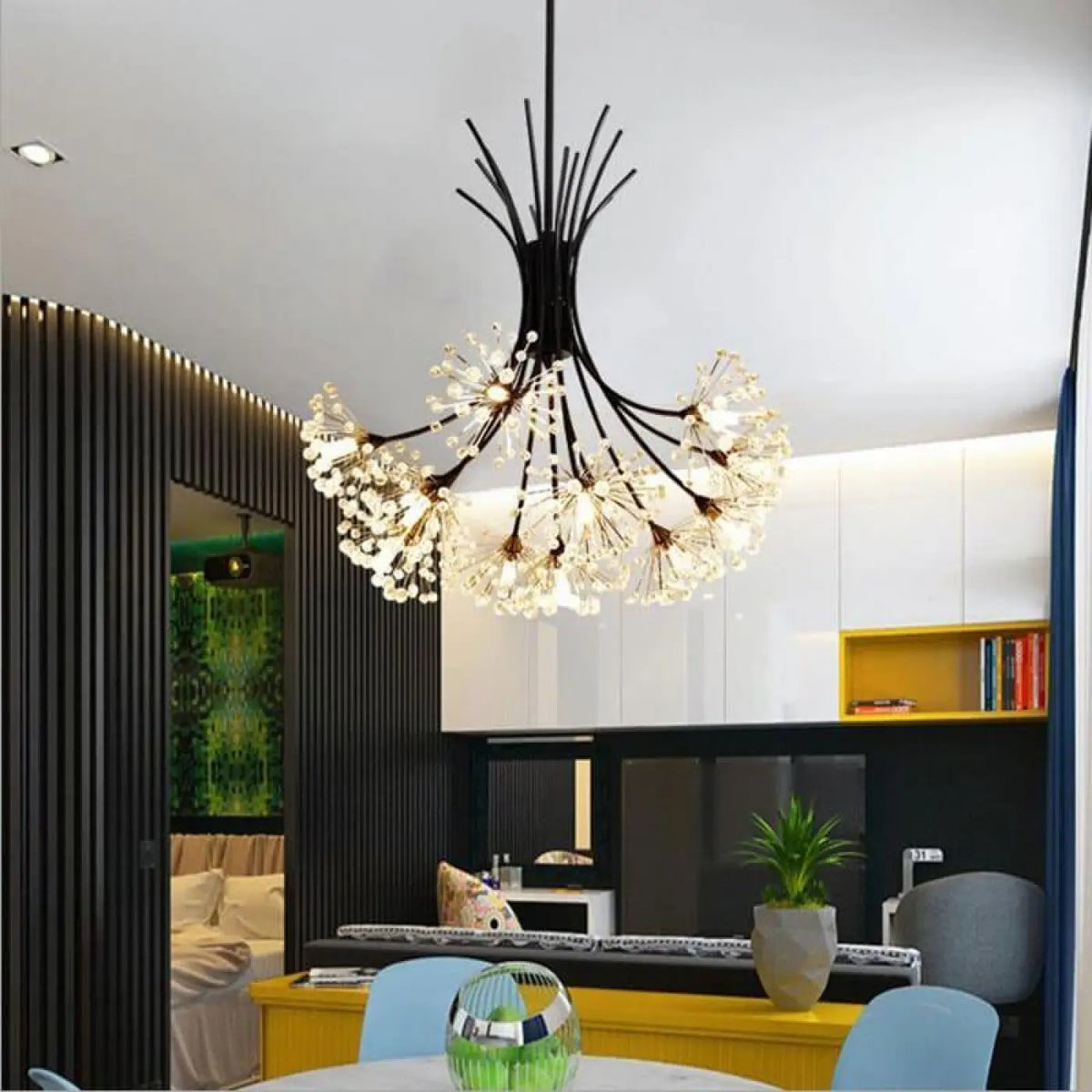 Suspension luminaire salon salle a manger bouquet cristal
