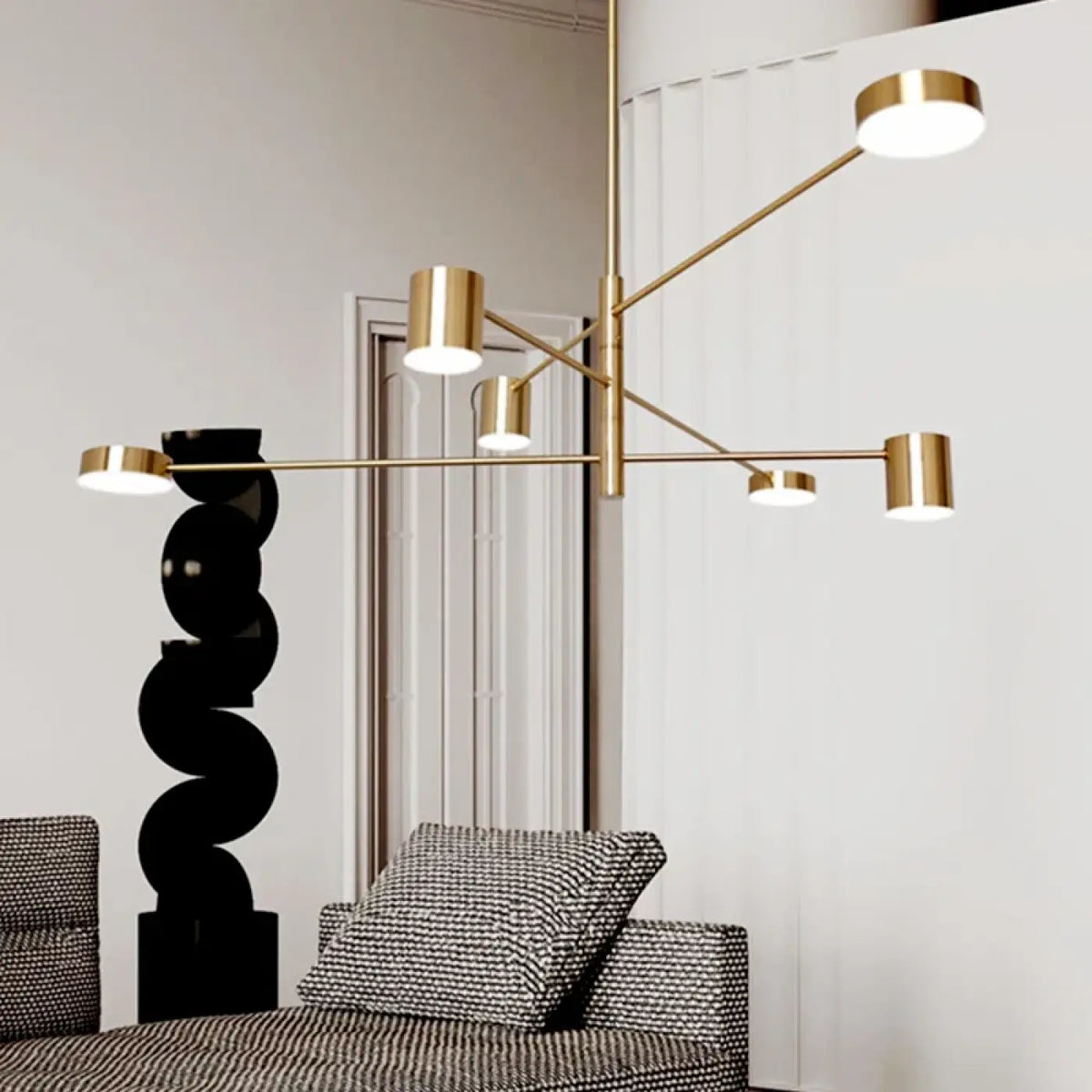 Suspension luminaire salon salle a manger design noir dore